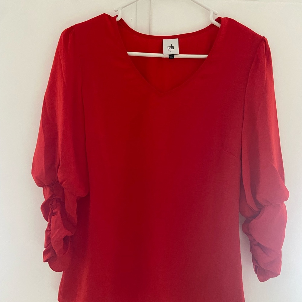 CAbi Women's Bold Red Blouse with V-Neck